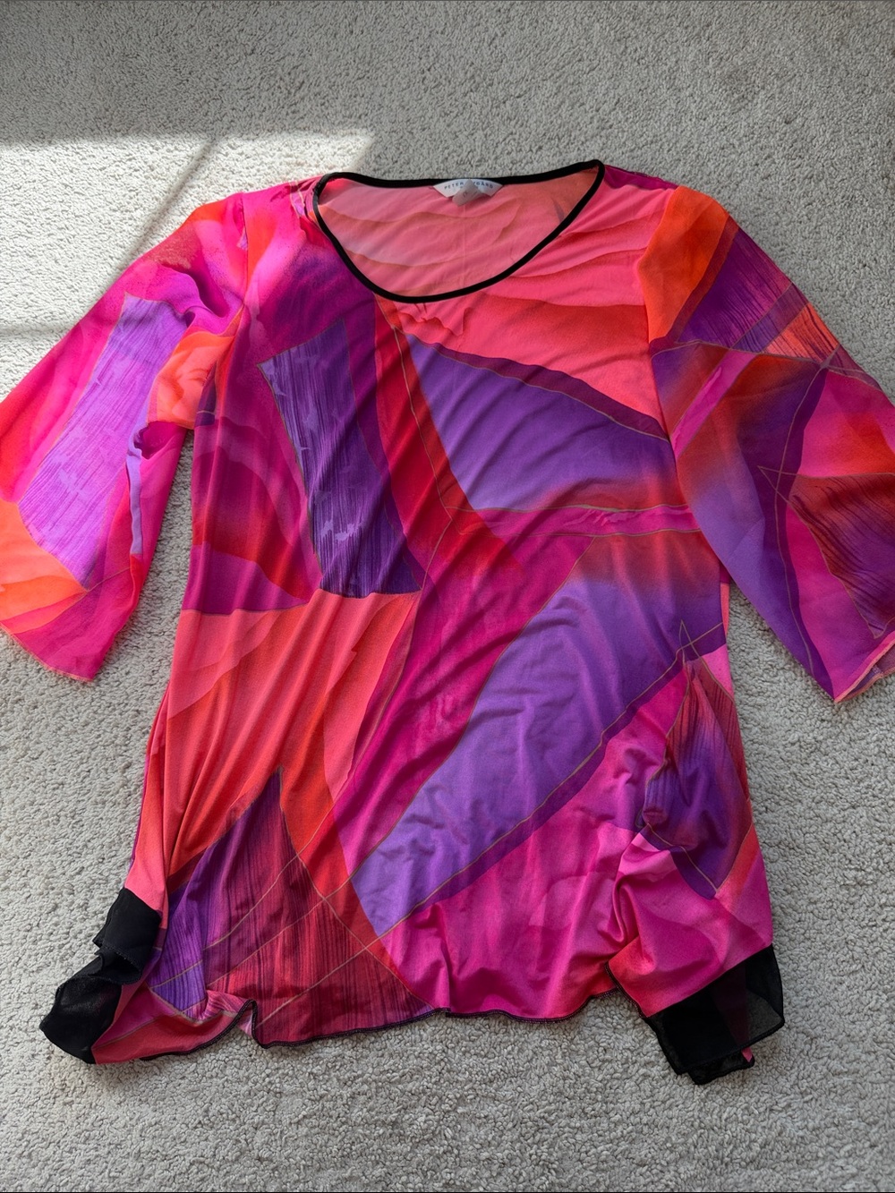 Peter Nygard Pink Purple Orange Abstract Sheer Top